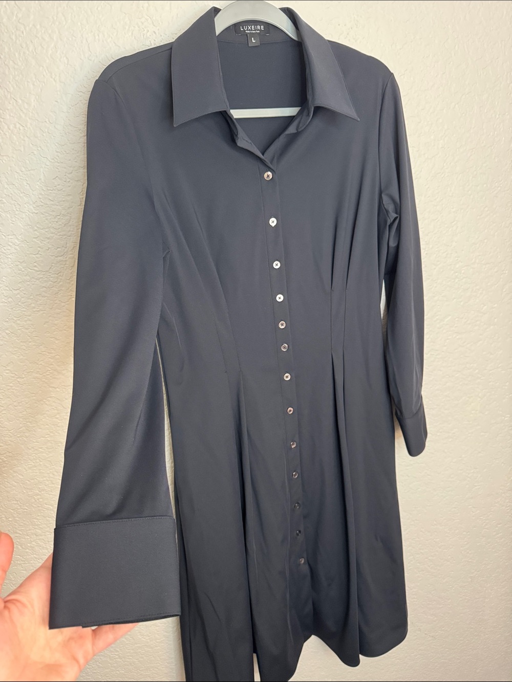 NEW Luxeire Long Sleeve Fit-and-Flare Shirt Dress Large Wrinkle Free Performance - Picture 4 of 7